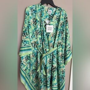 NWT  MARK & JAMES BADGLEY MISCHKA Green Floral KAFTAN  Size XS/S